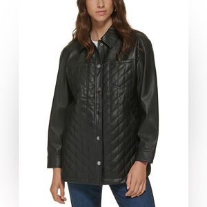 Karl Lagerfeld vegan leather quilted diamond shirt shacket jacket sz X SMALL